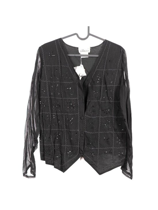 Creazoni Effeci Tops - Beaded Button Up Blouse VTG Black Boho Hippie Fairy Whimsigoth Indie RicRac